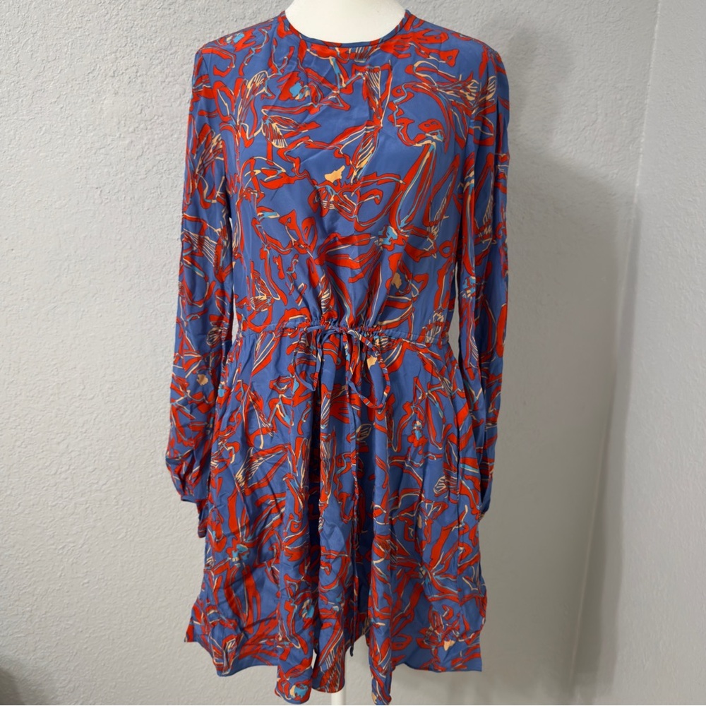 Diane Von Furstenberg Blue and Red Printed Midi Dress
